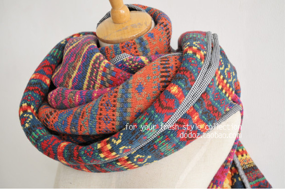 2011秋冬新款 森系 民族風刺繡大圍巾